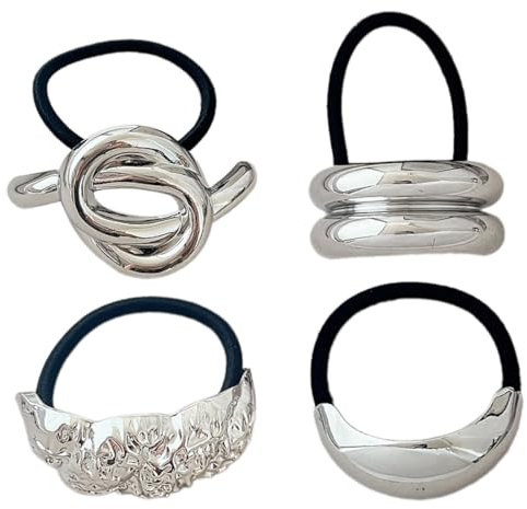 4 Stück Hair cuff, haargummi damen, hair cuffs Silber, Silber Haarspange, Pferdeschwanz Halter Haarnadel, Manschette Metall Haargummis Punk Haar Halter Silber Ponytail Cuff