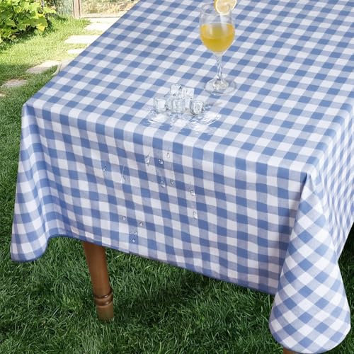 Romanstile Wachstuchtischdecke 240x140 cm Blau und Weiß kariert rechteckig Tischdecke Outdoor Wetterfest PVC Tischdecken Plastik Landhausstil deko für Sommer,Frühling,Oster,Party,Garten,Balkon