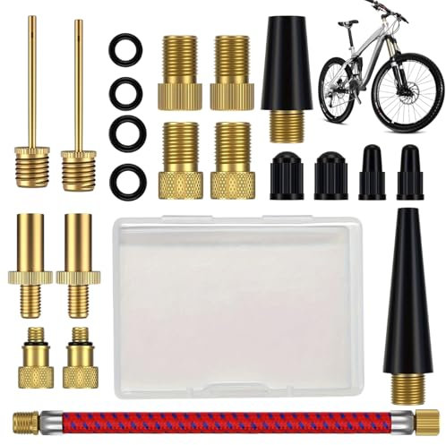 Fahrradventil Adapter Set, Autoventil Adapter und französisches Ventil Adapter mit Sortierbox, Alle Ventiladapter Fahrrad SV AV DV, Luftpumpe Adapter, Ballnadel, Kompressor Ventiladapter