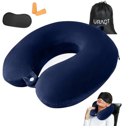 URAQT Cuscino da Viaggio, Cuscino per il Collo in Memory Foam, Cuscino Cervicale da Viaggio a Forma di U,Portatile Cuscino di Supporto per Auto, Aereo, Ufficio, Casa(Blu Navy)
