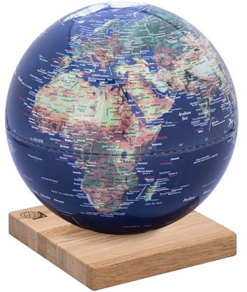 TROIKA Globus mit 25 cm Durchmesser EXPLORER 360° – auf magnetischem Sockel aus nachhaltiger Forstwirtschaft in Litauen – Eichenholz, Kunststoff – blau, grün – TROIKA Original