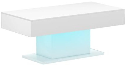radelldar Couchtisch Wohnzimmertisch Hochglanz, Sofatisch mit LED Beleuchtung modern für Wohnzimmer, 110x55x50cm/USB (Weiß)
