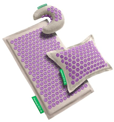 Pranamat Akupressur-Set mit großer und kleiner Matte und Mondkissen. Hochwertige Akupressur für Schmerzlinderung und Entspannung – handgefertigt in EU aus nachhaltigen Naturmaterialien. (Amethyst)