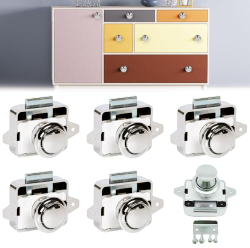 Lot de 6 serrures Push Lock - 15-18 mm - Avec vis de verrouillage à bouton-poussoir - Pour camping-car, camping-car, caravane, camping-car, bateau, porte d'armoire