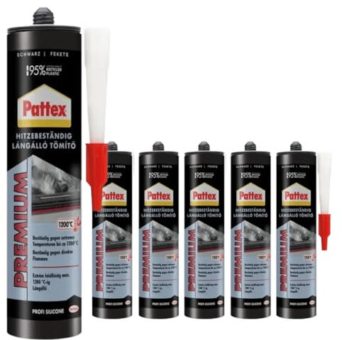 Hitzebeständige Dichtungsmasse Schwarz bis 1200 °C – Feuerfester Dichtstoff für Ofen Kamin Grill Schornstein Rauchrohr Reparatur flammhemmend vibrationsfest rissfrei schrumpffrei (6 x 280ml)