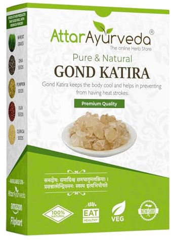 Attar Ayurveda Gond Katira organic 200g, 100% Natural Tragacanth Gum, Plant-Based Cooling Superfood for Drinks & Desserts, Digestive Support, No Additives, Premium Herbal Edible Gum