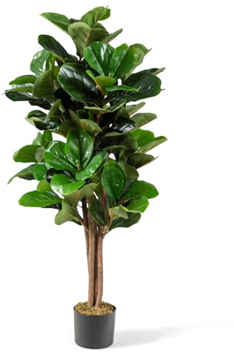GIANTEX 120 cm konstträd, konstgjord fikonträd, inomhusväxt, dekoration i cementkruka, deskalllans, grön växt med naturlig trästam och blad, konstträd, inredning