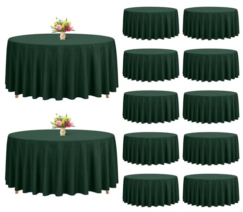 12 Stück Dunkelgrün Runde Tischdecken 228 cm, waschbarer Polyester, für Hochzeiten, Partys & Bankette (Dunkelgrün)