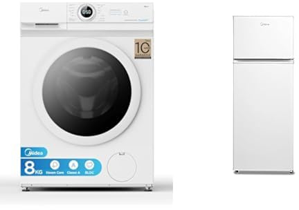 Midea Set Lavatrice Slim 8kg + Frigocongelatore 204L, Classe A con LED