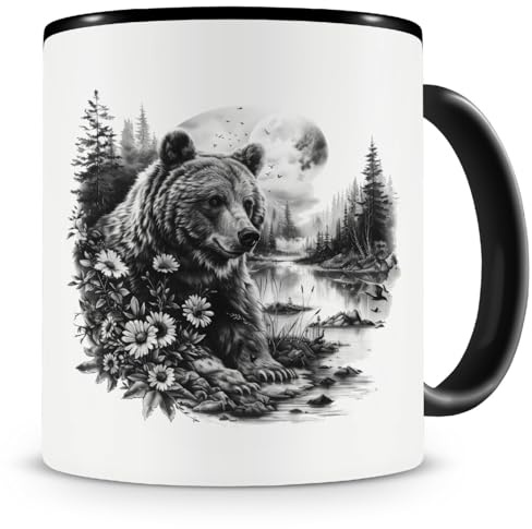 Samunshi® Tasse mit Bär im Wald Motiv Teetasse für Tier Fans Waldtiere Heimischetiere Kaffeetasse Lustige Tassen zum Geburtstag für Bär Fans Mug Kaffee Tee