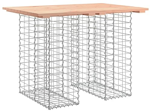 PTUGUOF Gabion Table massive 100 x 70 x 72 cm, table de jardin en sapin Douglas avec structure en acier galvanisé, table de terrasse compacte pour jardin et terrasse