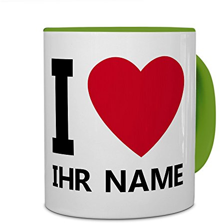 printplanet® Tasse mit Namen personalisiert - Motiv I Love individuell gestalten - Farbvariante Grün