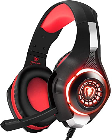 BlueFire Auriculares para Juegos PS4 de 3,5 mm con micrófono y luz LED, compatibles con Playstation 4, Xbox One, PC (Rojo)