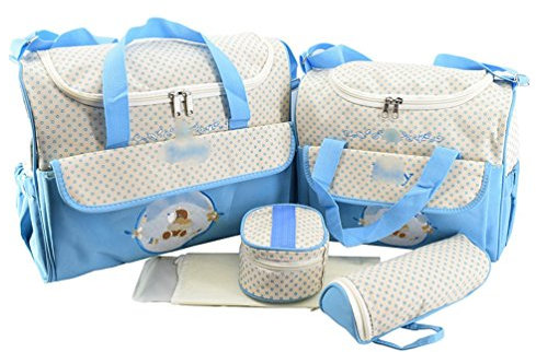 Jitong Gedruckte 5 Stück Wickeltasche Set/Multifunktion Mutter Handtasche Schultertasche/Flasche Taschen/Baby Wickelauflage (Blau, Eine Größe)