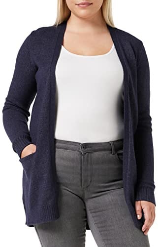 Vila Clothes Viril L/s Open Knit Cardigan-Noos, Chaqueta Punto Mujer, Azul (Total Eclipse Detail: Melange), 42 (Talla del Fabricante: Large)