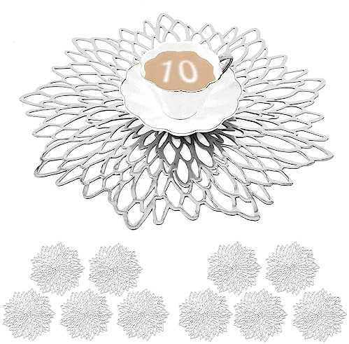Mangata Silber platzsets und untersetzer Rund, Silber Tischsets Rund für Weihnachten, Bankett, Geburtstag, Hochzeit, (10-er Set), Abwischbar, 38 cm