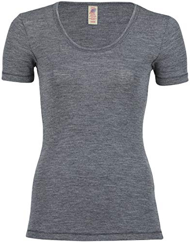 Engel Natur, Damen Shirt Kurzarm, 100% Wolle (kbT) (34/36, Schiefer)