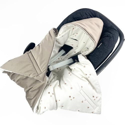 BABEES© Wattierte Einschlagdecke mit Füllung für Babyschale Autositz universal, Übergangszeit Frühling Herbst, Warme Babydecke für Kinderwagen Babytragen Babybett Velvet (Bees)