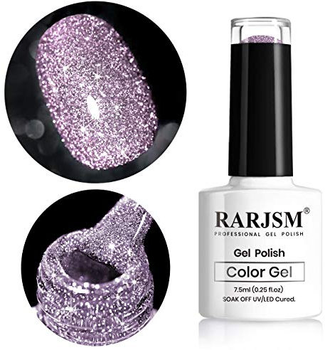 RARJSM Glitter Gel Nail Polish Purple Pink Sparkle Nail Gel Varnish Requires Drying Under UV LED Lamp for Women Spring Summer Nail Beauty Art Design Salon DIY Home 1Piece 7.5ML