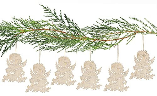 WEIGLA - Baumbehang aus Holz original Erzgebirge I Christbaumschmuck I 6-teiliges Baumbehangset Motiv Engel I schöne Bastel- und Geschenkidee für Groß und Klein I Geschenkanhänger