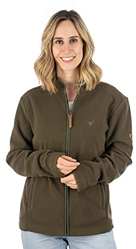 OS Trachten Damen Fleecejacke Sweatjacke Zip-Jacke hochgeschlossen Kroios, Größe:48, Farbe:Khaki/Schlamm