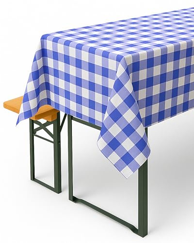 texpot Landhaus Tischdecke 140 x 400 cm Blau-weiß Kariert aus 100% Baumwolle im 20 mm Karo Bauernkaro
