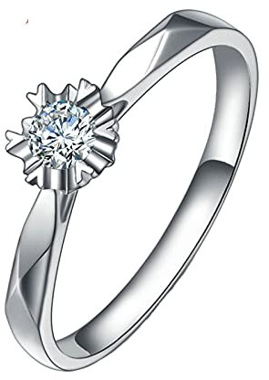 KnBoB Damen Platin 950 Ring Rund Weiß 0.1ct Diamant Eheringe Klassisch Ringgröße 53 (16.9)