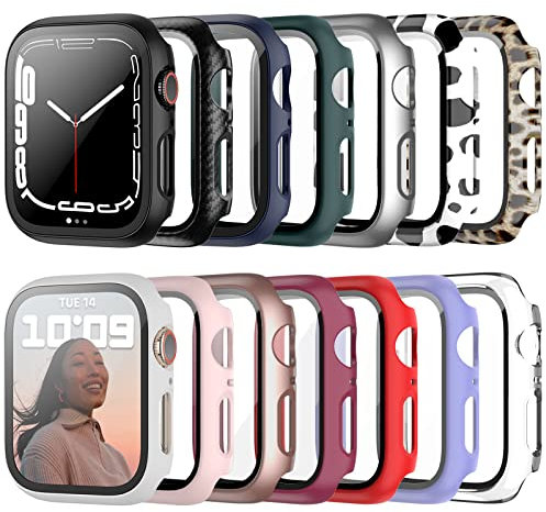 JZK 14 Stück Schutzhülle für Apple Watch Series 8/iWatch 7 41mm, mit Gehärtetes Glas Displayschutz, Vollschutz HD Ultradünne Kratzfest für iWatch 8/7 41mm