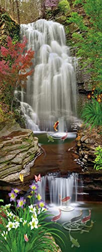 A.Monamour Türtapete Selbstklebend Türfolie Türposter 3D Berg Wasserfall Landschaft Mit Fischen Im Teich Vinyl Folie Türdeko Tapete Wandbild Türaufkleber Türtattoo 85 x 200 cm