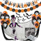 Halloween Deko XXL Set - Dekoration und Accessoires für Grusel Party und Garten - Girlande, Fledermäuse 3D, Kürbisse Wimpelkette, Luftballons, Spinnennetz, Spinne, Skelett, Dekostoff Tuch