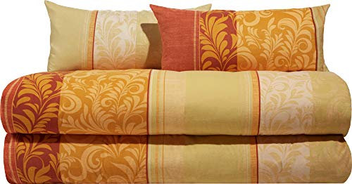Erwin Müller Flanell Bettwäsche, Bettgarnitur mit eleganten Ranken gelb-orange Größe 40x80 cm / 155x220 cm - temperaturausgleichend, mit Reißverschluss, 100% Baumwolle