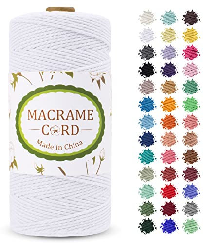 LEREATI Corda Macrame 2mm x 200m, Filo Macrame Cordoncino Cotone Naturale Spago Colorato, Cordino per Borse Uncinetto, Arazzo da Parete, Fai da Te Artigianato, Decorazioni (Bianco)