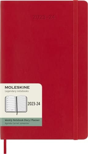 Moleskine Wochenplaner 2023-2024, 18-Monats-Agenda, Akademisches Tagebuch, Wochenagenda mit weichem Einband, Großformat 13 x 21 cm, in der Farbe Scharlachrot