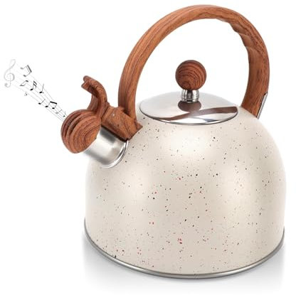 Natudeco Bouilloire à Thé Sifflante en Acier Inoxydable De Qualité Alimentaire De 2,5 L avec Poignée Ergonomique pour Toutes Les Sources De Chaleur(Beige)
