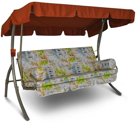 Angerer Freizeitmöbel GmbH Hollywoodschaukel Trend - Gartenschaukel Made in Germany - Schaukel zum Sitzen, Liegen und Entspannen - inklusive Bett-Funktion - einfache Montage (Beige-Bunt Gemustert)