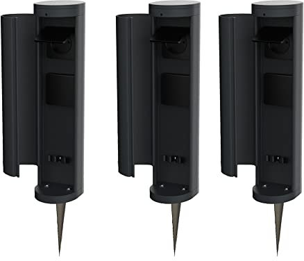 Novatool 3x Steckdosenturm 2-fach außen Anthrazit rund mit Blende IP44 mit Erdspieß Steckdose Aussen Gartensteckdose Outdoor Steckdosesäule Garten Steckdosenturm