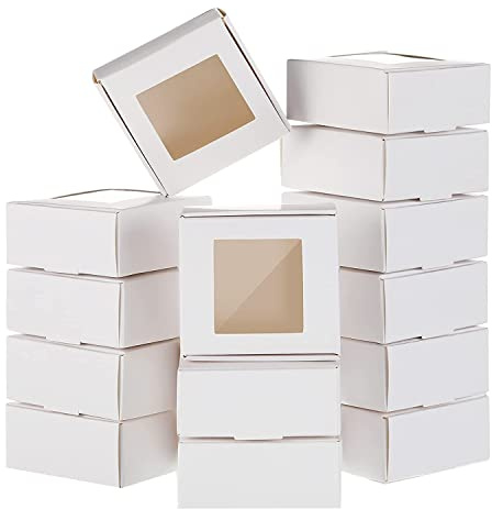 Acfthepiey 50 Pieces Mini Paper Box with Window Packaging Box Treat Box for Soap Treat Candy (White)