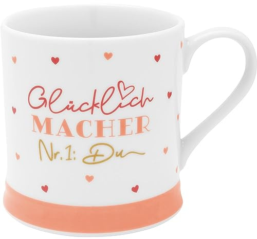 GRUSS & CO Tasse Motiv Glücklich | Kaffeetasse, Porzellan, Tasse mit Spruch, 40 cl, in Geschenkbanderole | Geschenk Paare, Liebe, Valentinstag | 48566