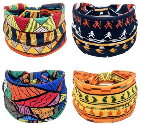 WANGCL 4 Stück Afrikanische Haarbänder für Damen, Retro Stretch Breit Stirnbänder Sport Yoga Haarband Damenmode Haarschmuck