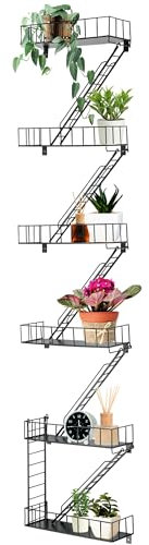 Zonon Fire Escape Wandregal zum Aufhängen, Metallleiter, Dekor, cooles Bücherregal, Wandregale, Actionfiguren-Regal für Zuhause, Schlafzimmer, Raumdisplay (6 Ebenen)