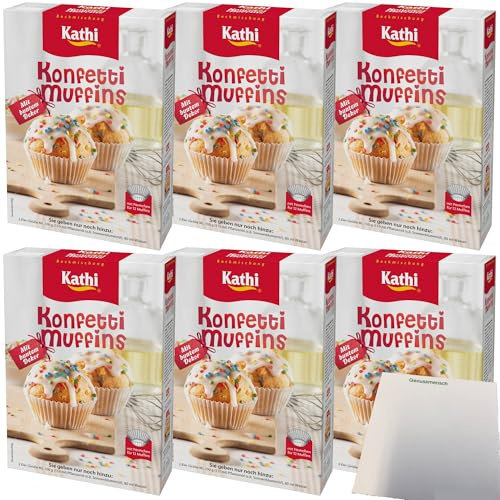 Kathi Backmischung für Konfetti Muffins mit buntem Dekor und Förmchen 6er Pack (6x420g Packung) + usy Block