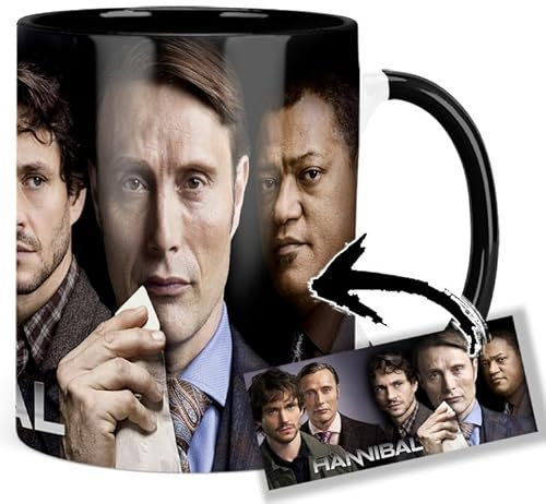 Hannibal Mads Mikkelsen Hugh Dancy Laurence Fishburne Tasse Innen & Henkel Schwarz Keramikbecher Mug