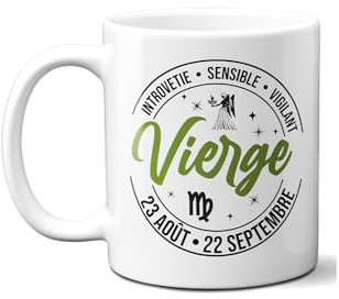DECOHO - Mug signe astrologique Vierge - 33 cl, céramique - Imprimé en France - Blanc