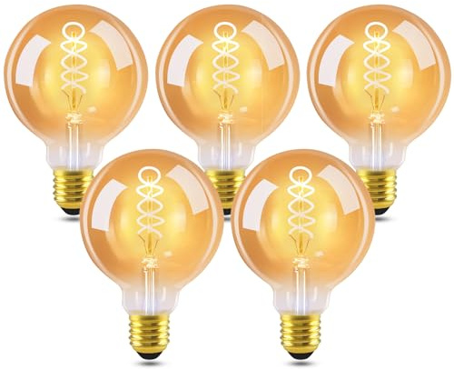 GBLY 5er pack LED Lampe E27 Glühbirne G95 Vintage Warmweiss Leuchtmittel | 4W 2200K Edison Glühlampe Retro Filament Birnen Bulb Energiesparlampe für Haus Café Bar nicht Dimmbar