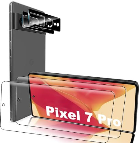 JingHuier Panzer Schutz Glas für Google Pixel 7 Pro, 2 Displayschutzfolie und 2 Kamera Schutzfolie, Panzerfolie Schutzglas, Screen Protector Displayschutz, Fingerabdrucksensor Kompatible