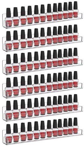 XAVSWRDE 6 Tiers Acrylic Nail Polish Organiser Shelf Clear Nail Polish Wall Rack Wall Mounted Nail Polish Display Stand Rack Holder for Nail Varnish Perfume Storage Holds Up to 90 Bottles,15 Inch