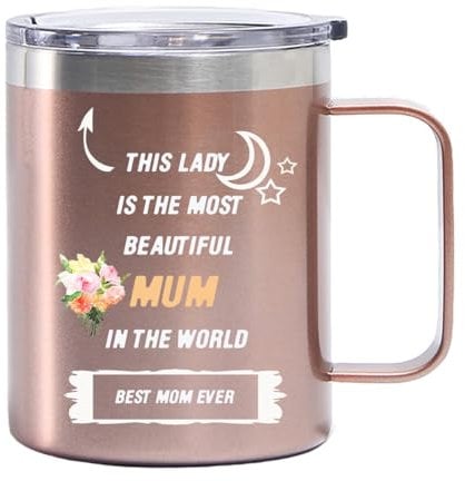 Coolparty 12oz Travel Mug Gift Ideas for Mum Mother's Day, Best Mom Ever Novelty Gifts for Mum, Stainless Steel Vacuum Insulated Tea Coffee Water Cup Mug with Handle Present