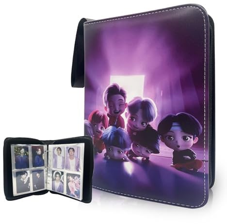 Crokiet Kpop Bangtan Boys Collectibles Merch Photocard Holder Binder,Cute Cartoon 400 Pockets Photocard Holder Book with Sleeves Photo Album for BTS Photocards Holder