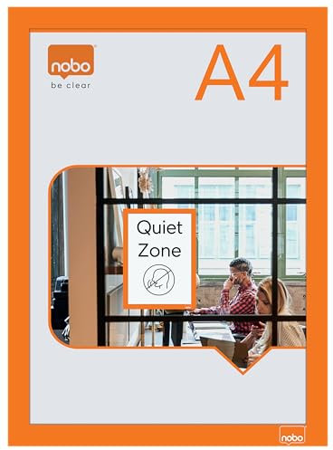 Nobo – Porte-Affiche A4 Mural, avec Cadre d’affichage Clipsable Anodisé, Remplacement des affiches facile et rapide, Autocollant, Cadre Orange, Lot de 2, 1915695