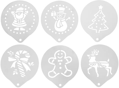 Alipis 6pcs Stainless Steel Drawing Die Baking Stencil Christmas Cookie Decoration Pudding Bowls for Steaming Flower Molds Latte Art Stencil Dessert Stencils Fondant Tools Coffee Printing